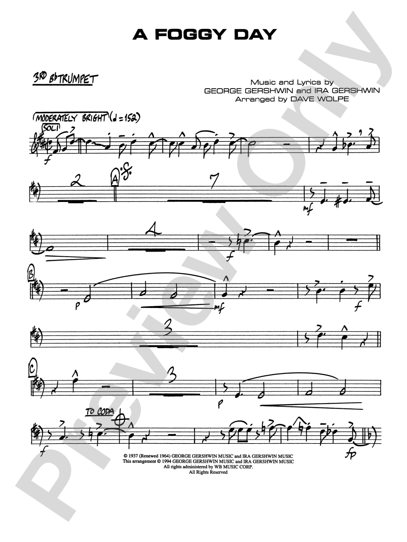 A Foggy Day: 3rd B-flat Trumpet