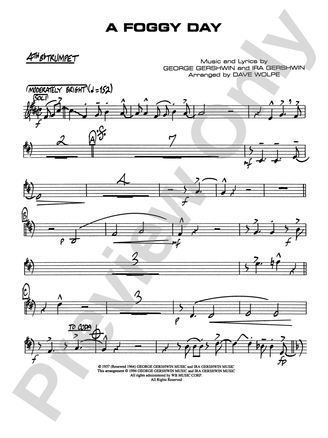 A Foggy Day: 4th B-flat Trumpet