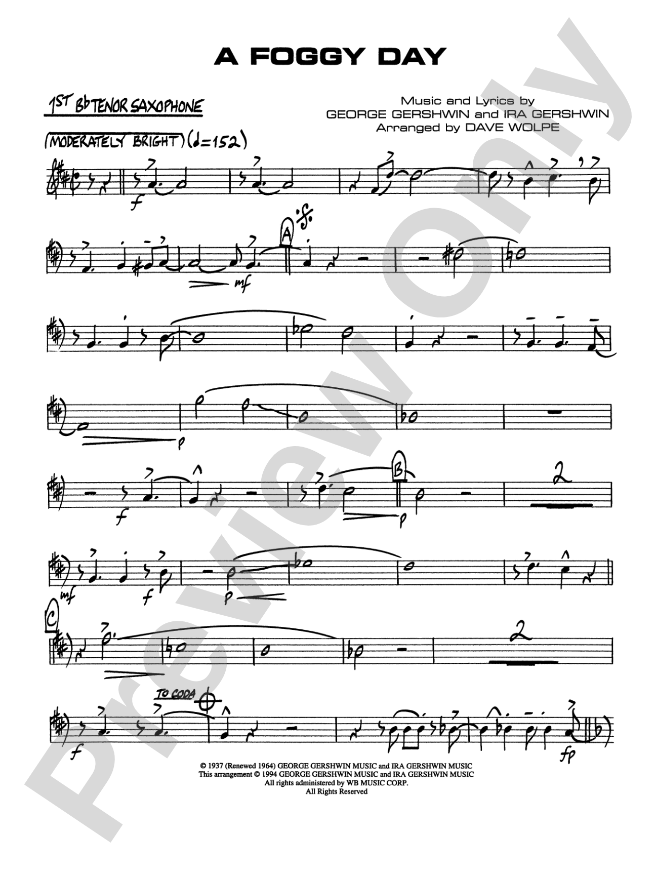A Foggy Day: B-flat Tenor Saxophone