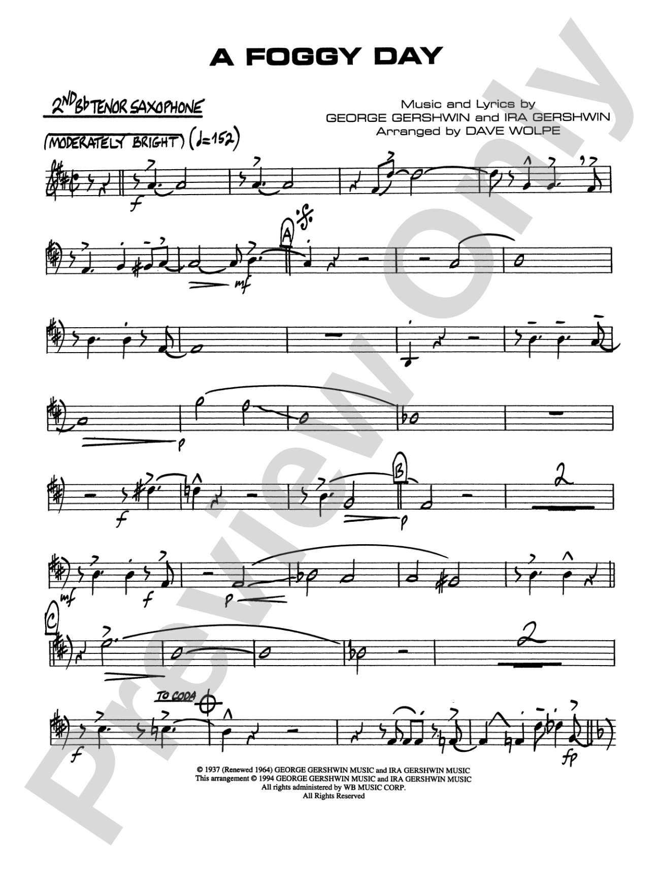 A Foggy Day: 2nd B-flat Tenor Saxophone