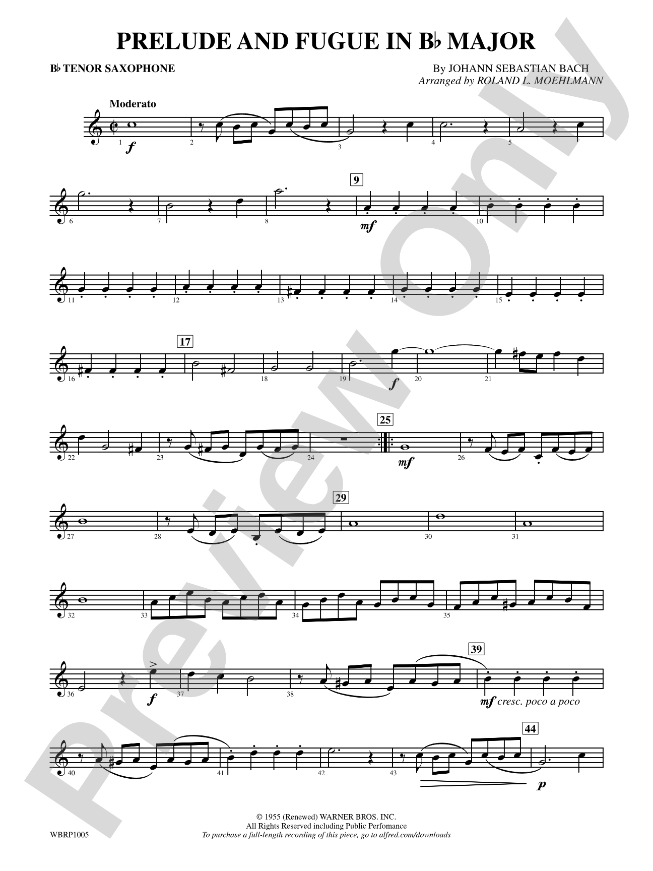 Prelude and Fugue in B-Flat Major: B-flat Tenor Saxophone