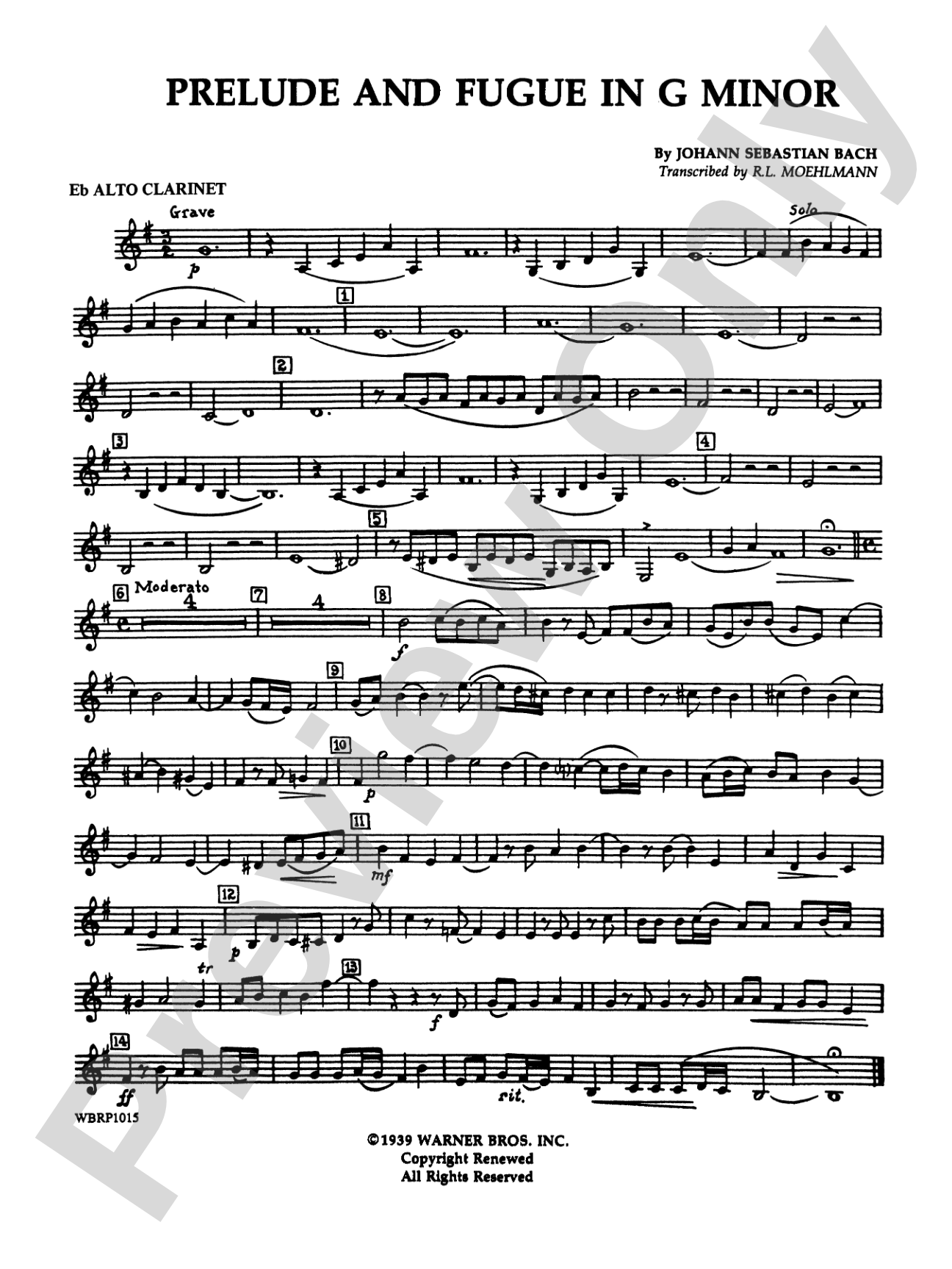 Prelude and Fugue in G Minor: E-flat Alto Clarinet