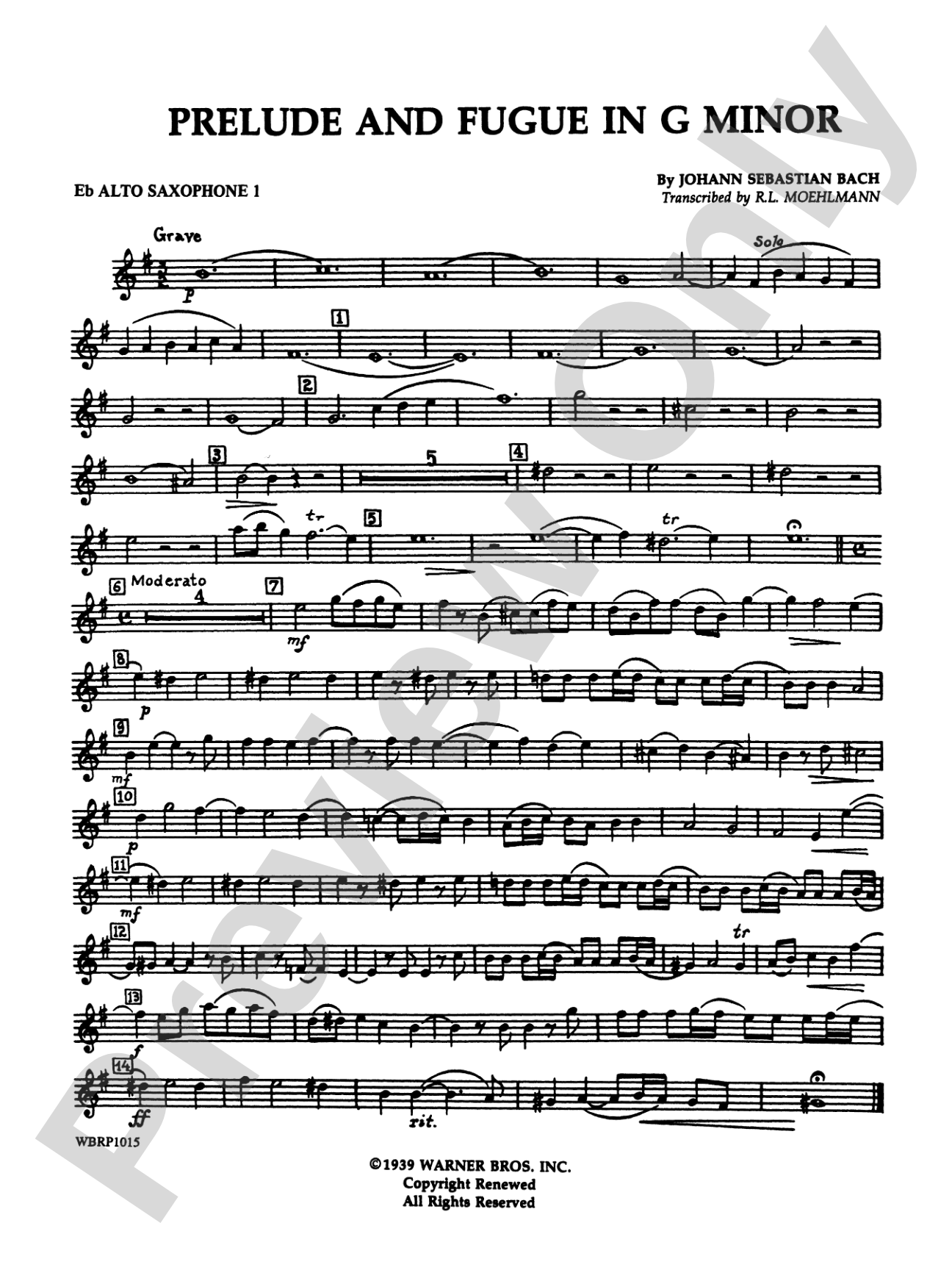 Prelude and Fugue in G Minor: E-flat Alto Saxophone