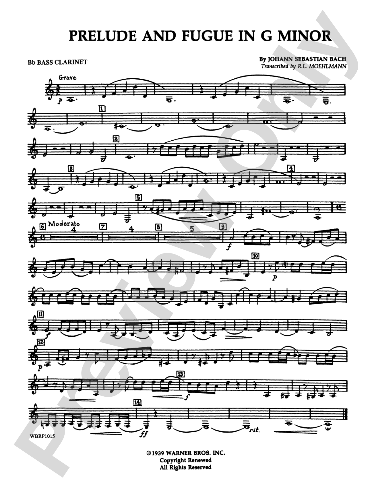 Prelude and Fugue in G Minor: B-flat Bass Clarinet