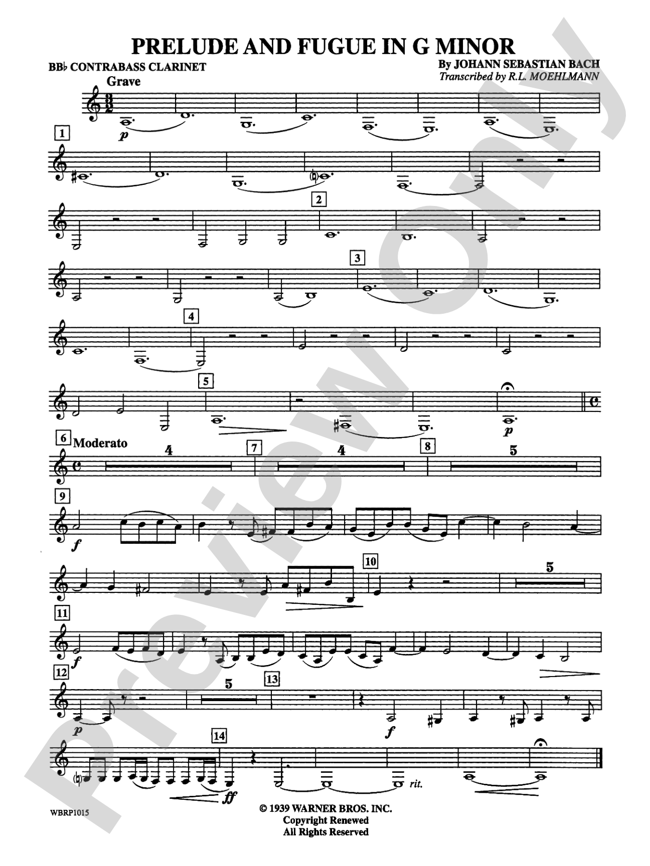 Prelude and Fugue in G Minor: B-flat Contrabass Clarinet