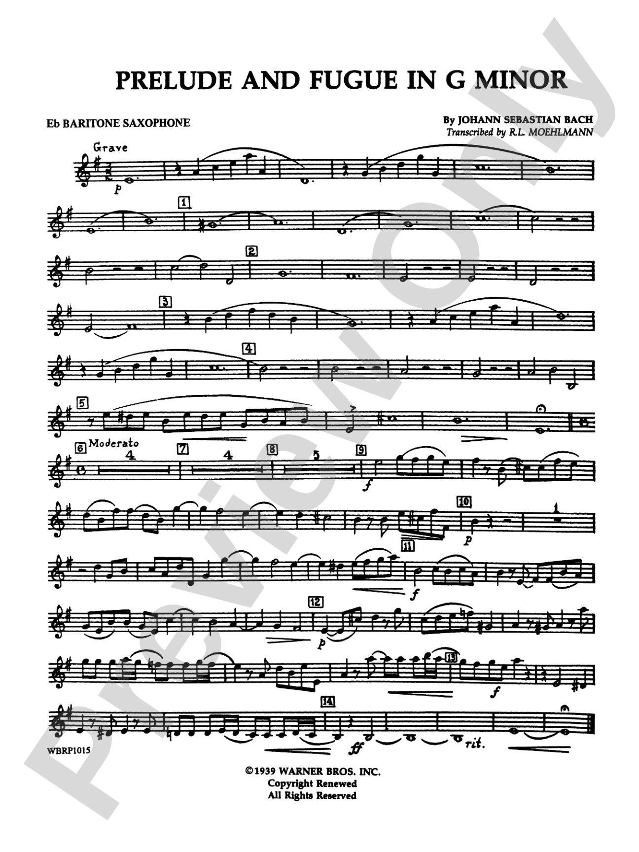 Prelude and Fugue in G Minor: E-flat Baritone Saxophone