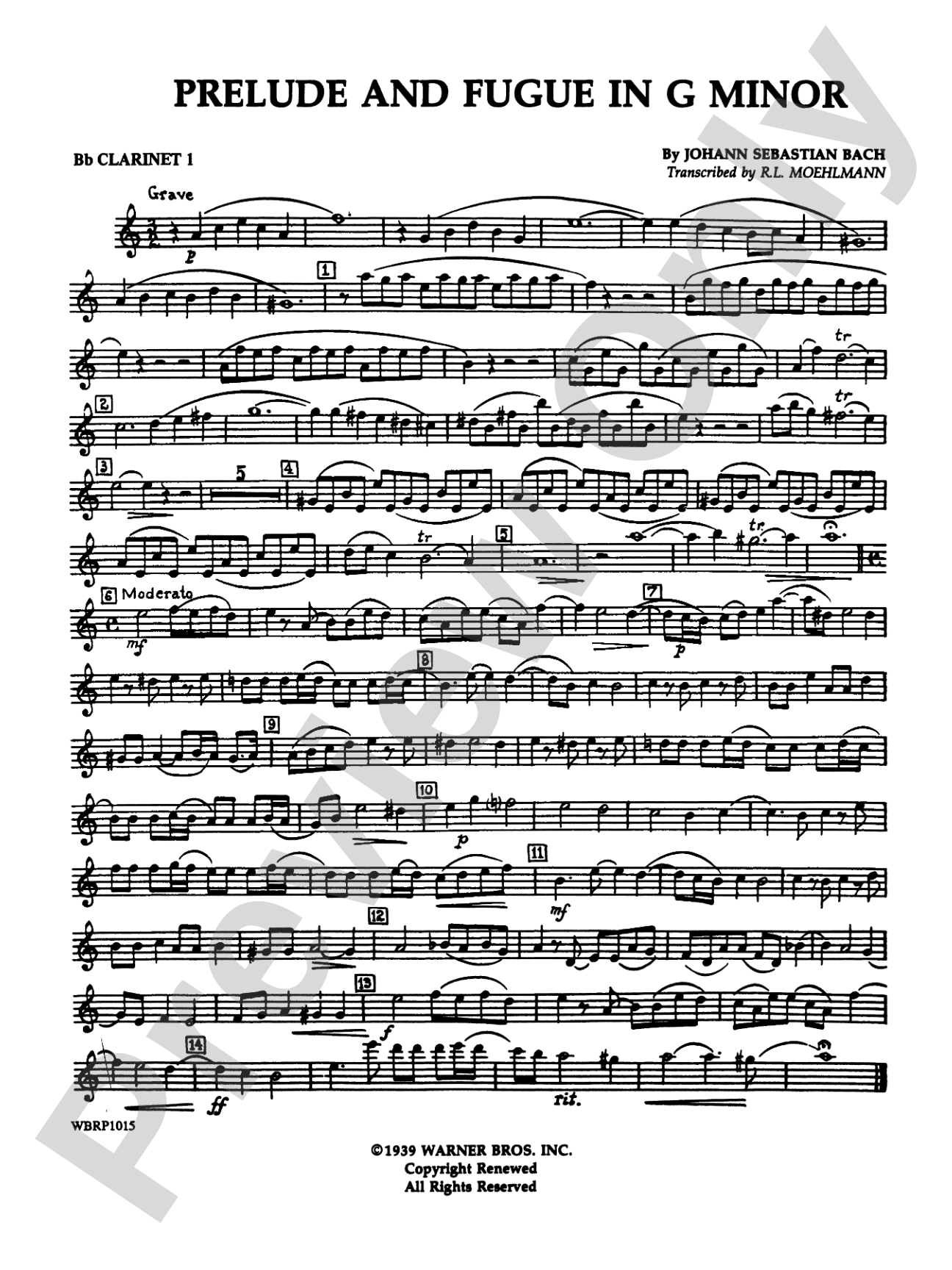 Prelude and Fugue in G Minor: 1st B-flat Clarinet