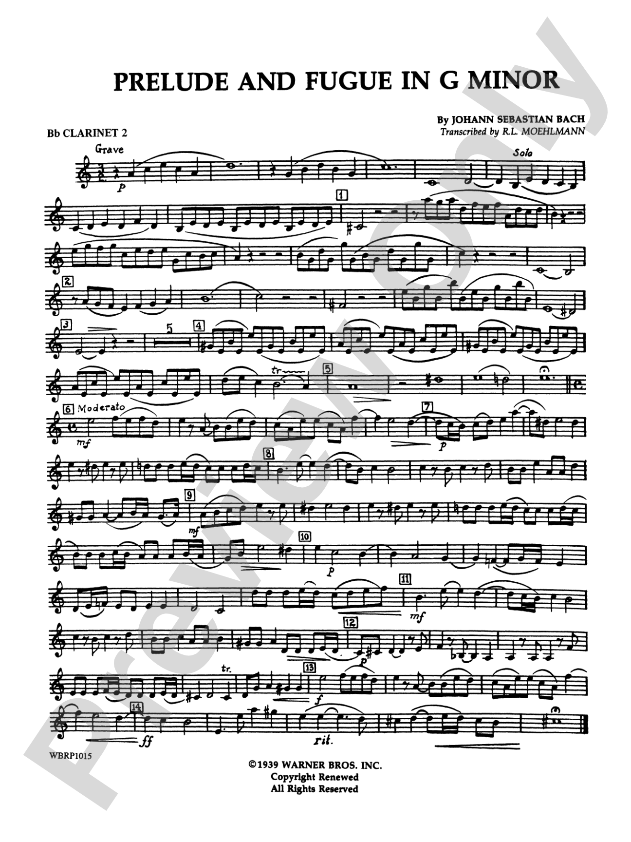 Prelude and Fugue in G Minor: 2nd B-flat Clarinet