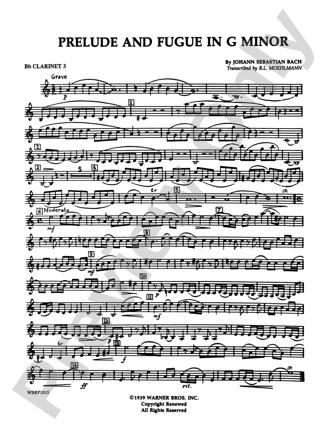 Prelude and Fugue in G Minor: 3rd B-flat Clarinet