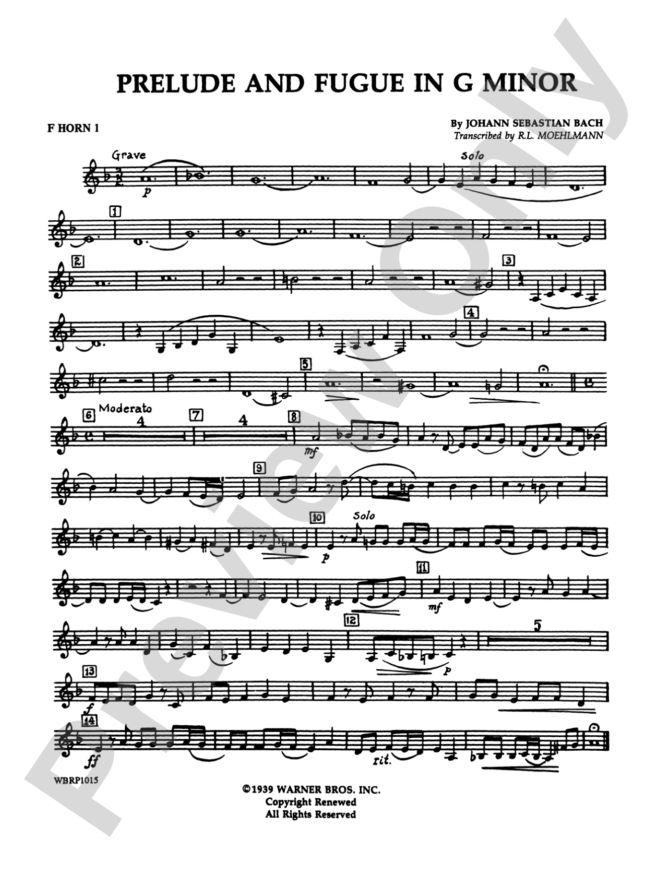 Prelude and Fugue in G Minor: 1st F Horn