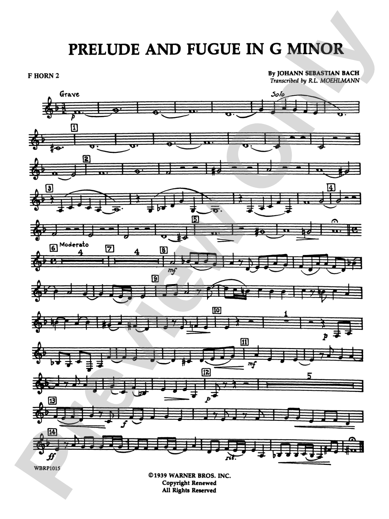 Prelude and Fugue in G Minor: 2nd F Horn