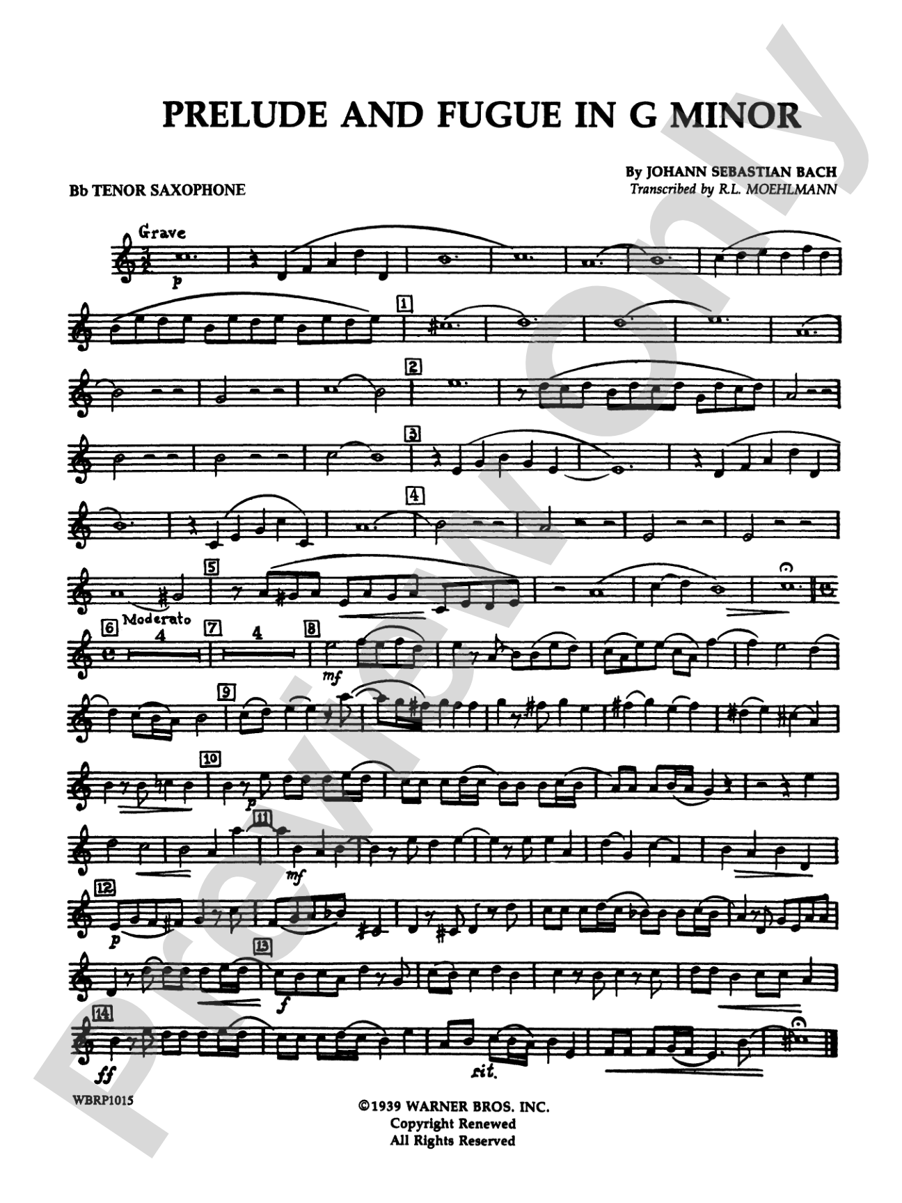 Prelude and Fugue in G Minor: B-flat Tenor Saxophone