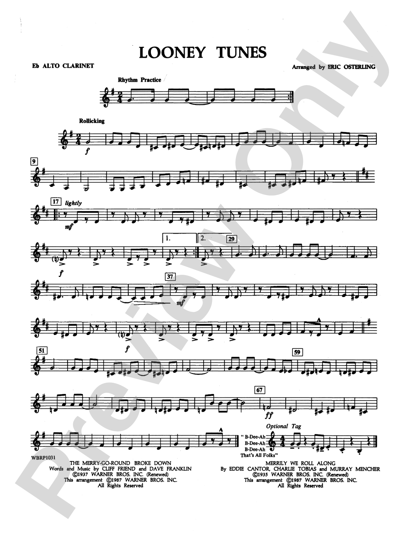 Looney Tunes: E-flat Alto Clarinet