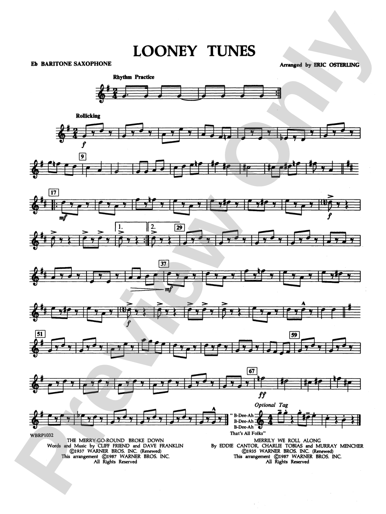 Looney Tunes: E-flat Baritone Saxophone