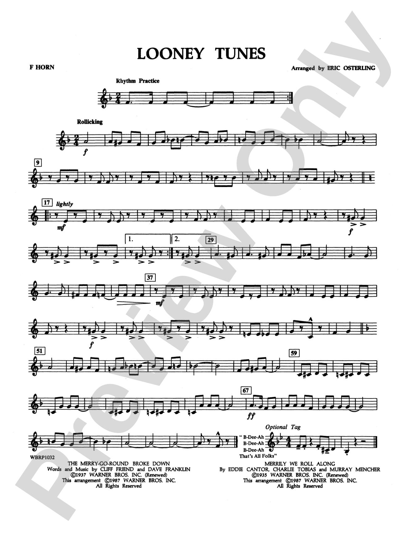 Looney Tunes: 1st F Horn