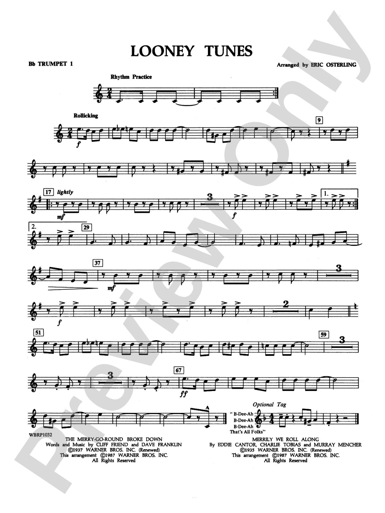 Looney Tunes: 1st B-flat Trumpet