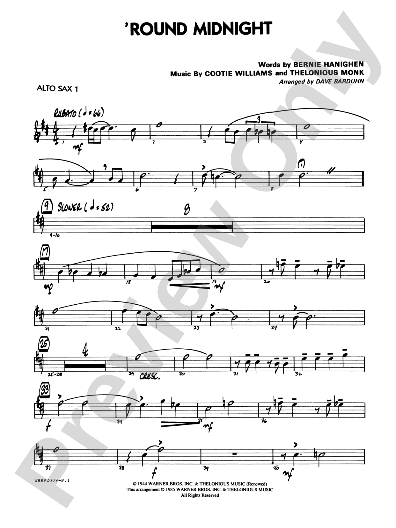'Round Midnight: E-flat Alto Saxophone
