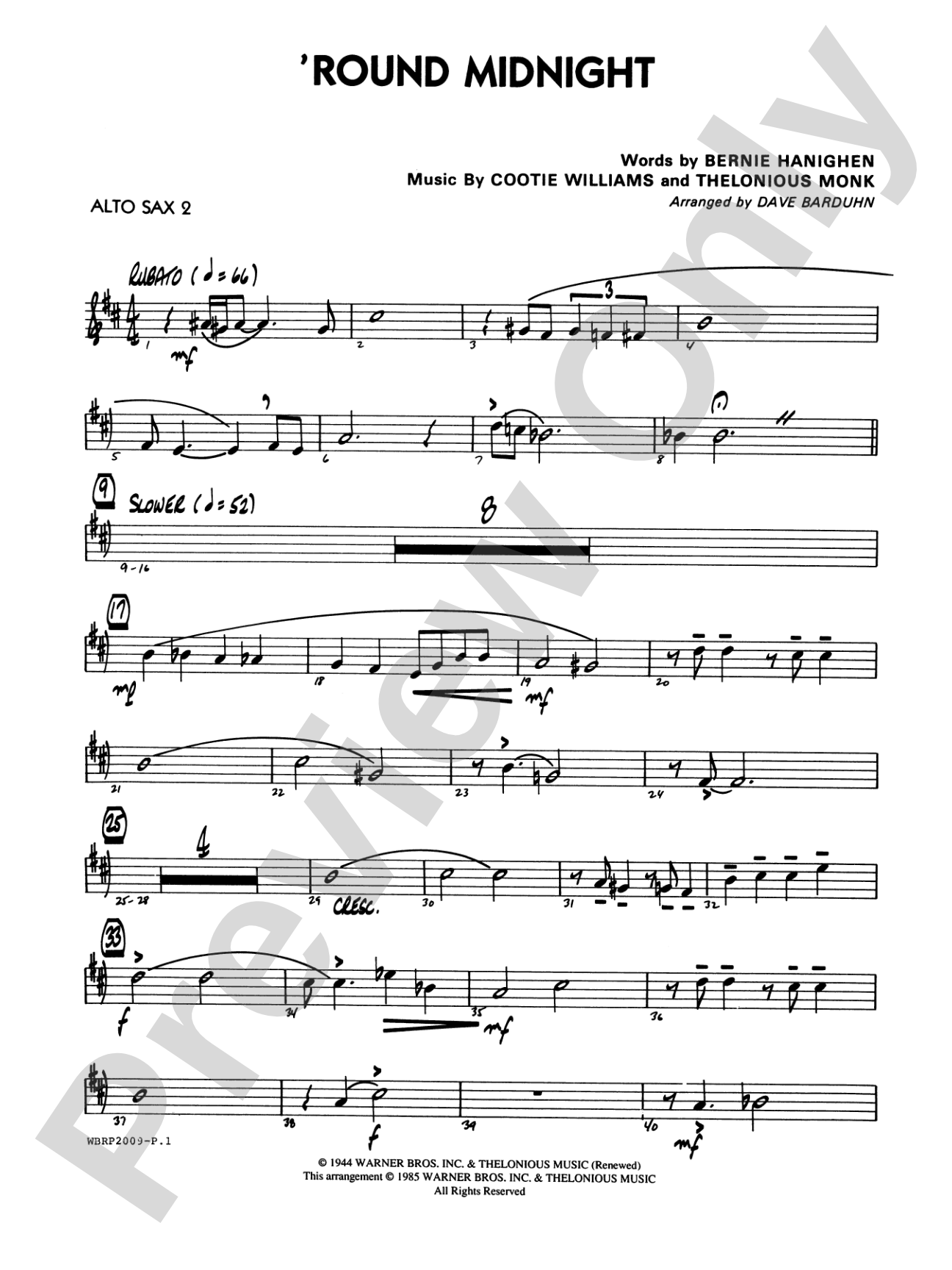 'Round Midnight: 2nd E-flat Alto Saxophone