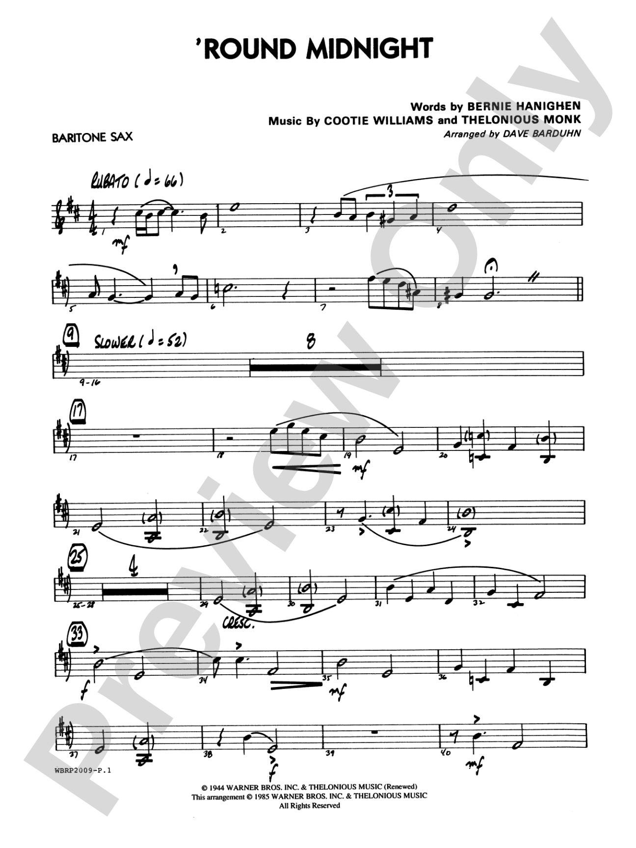 'Round Midnight: E-flat Baritone Saxophone