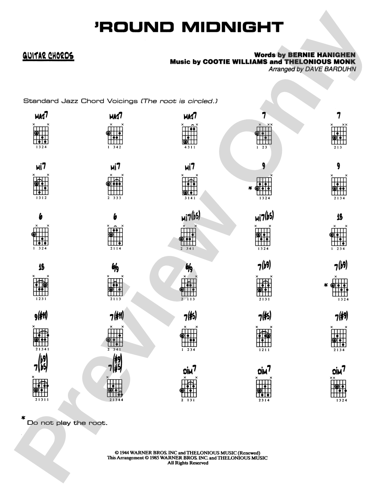 'Round Midnight: Guitar Chords