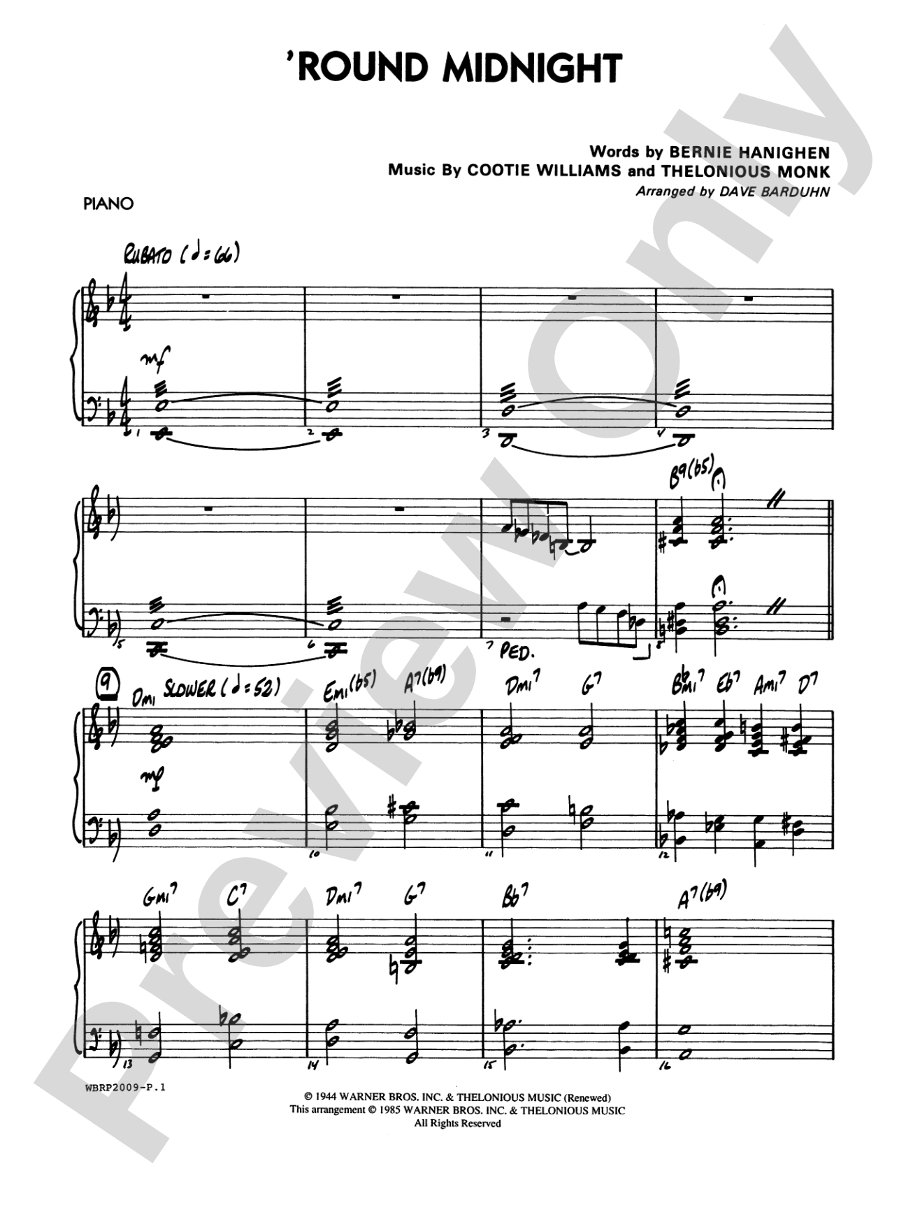'Round Midnight: Piano Accompaniment
