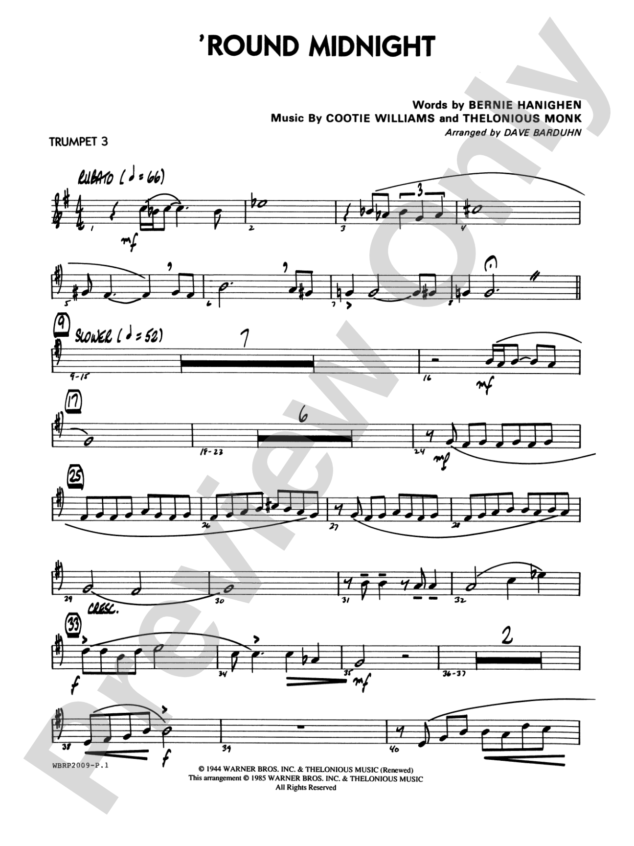 'Round Midnight: 3rd B-flat Trumpet