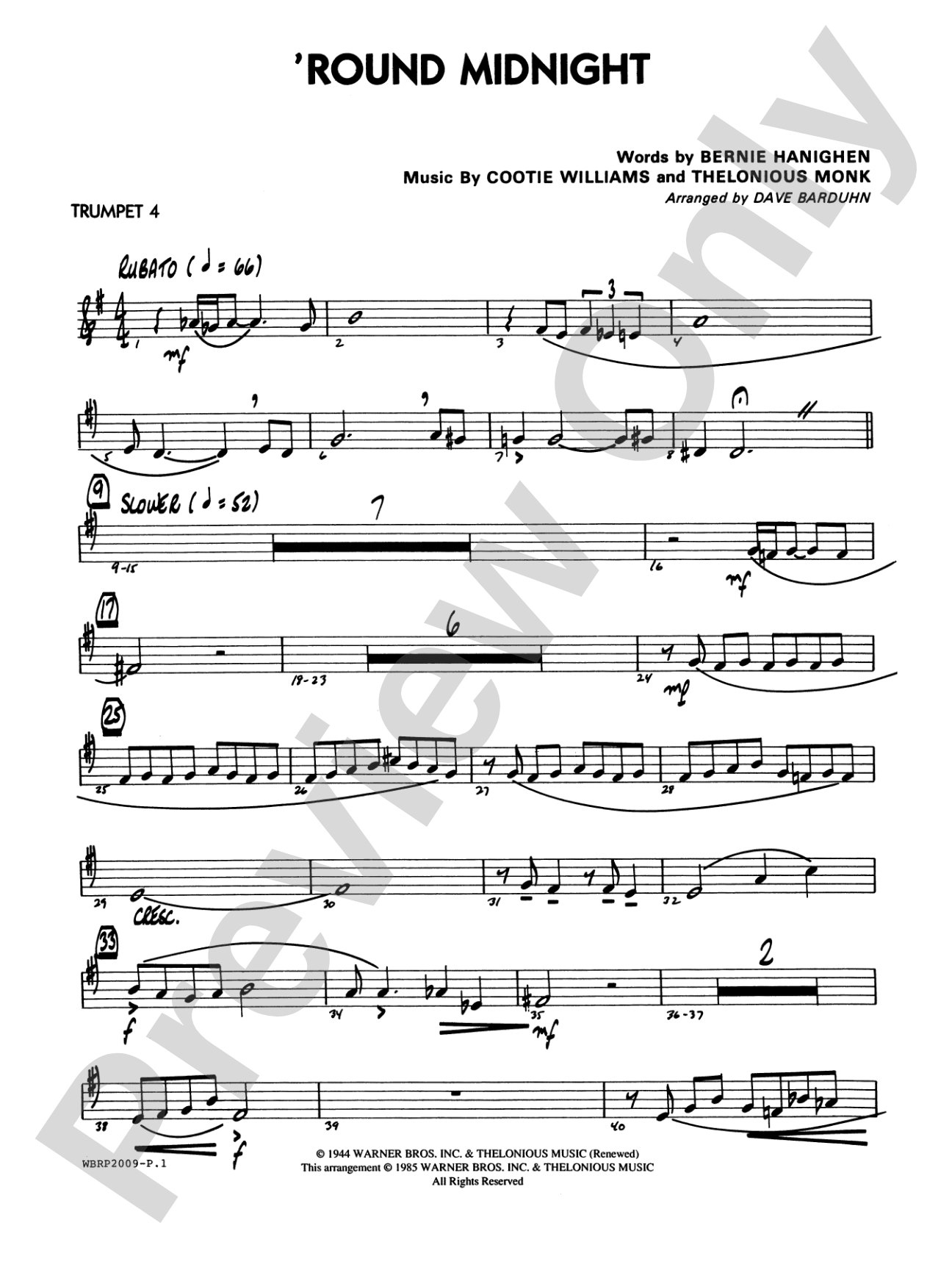'Round Midnight: 4th B-flat Trumpet