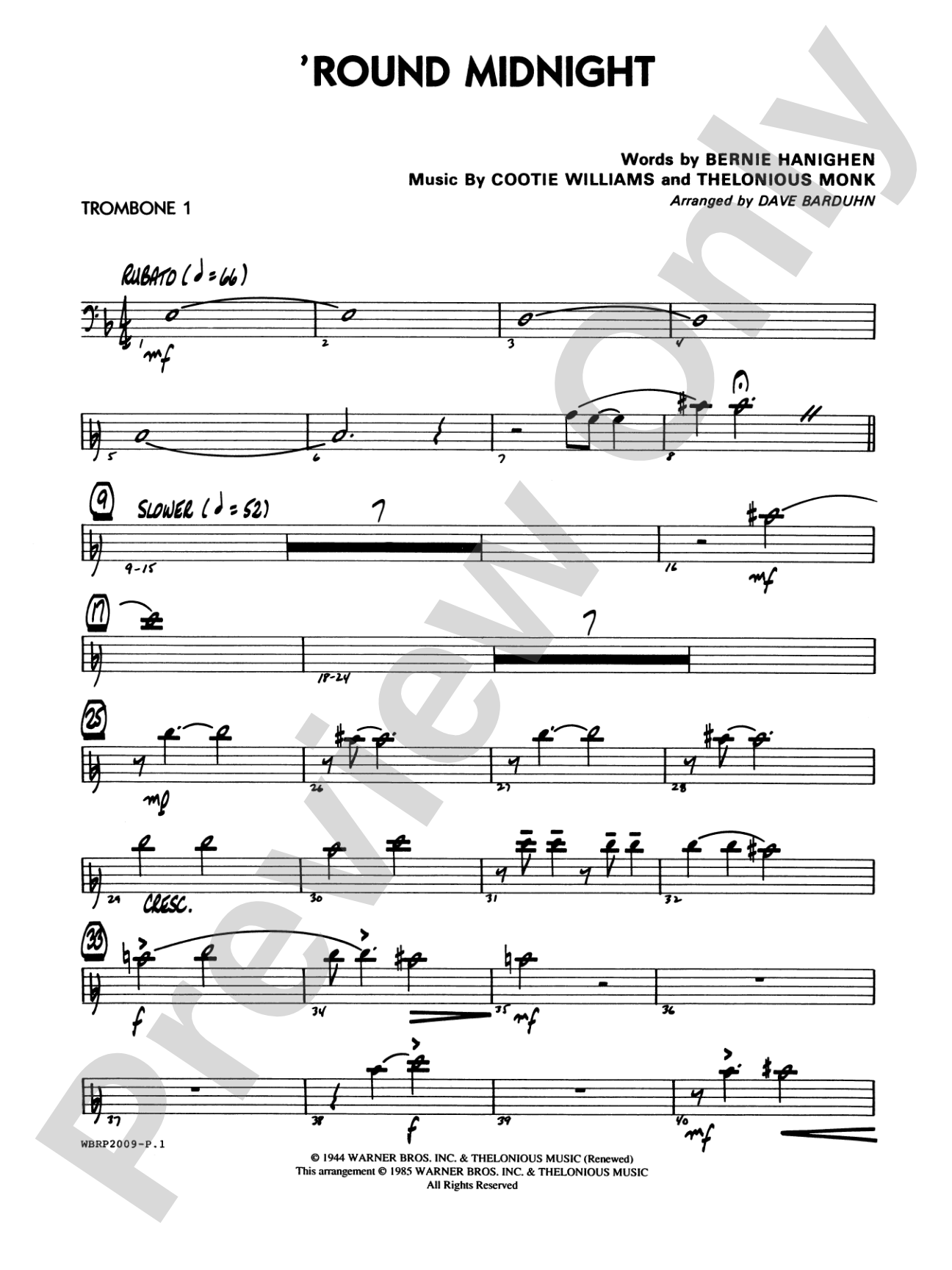 'Round Midnight: 1st Trombone