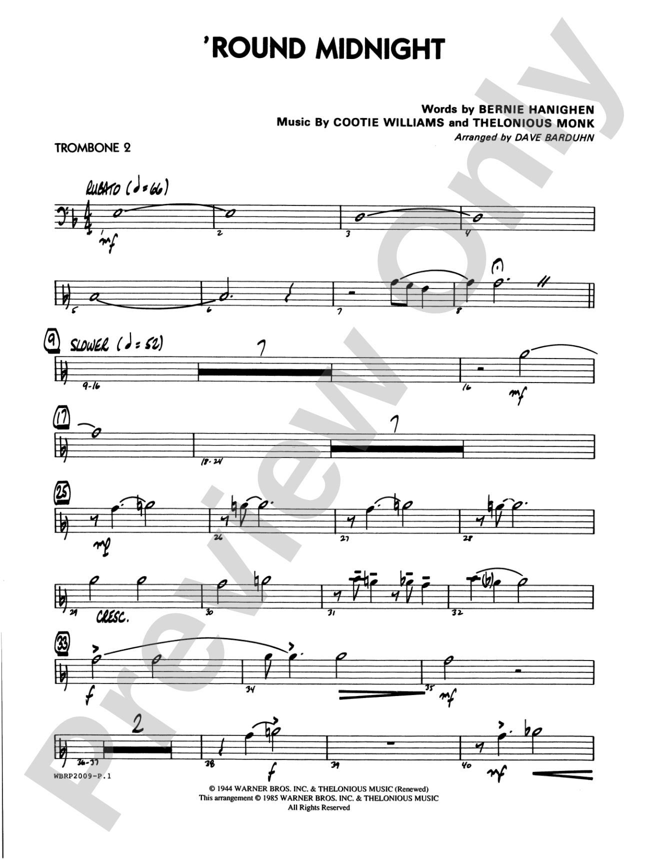 'Round Midnight: 2nd Trombone