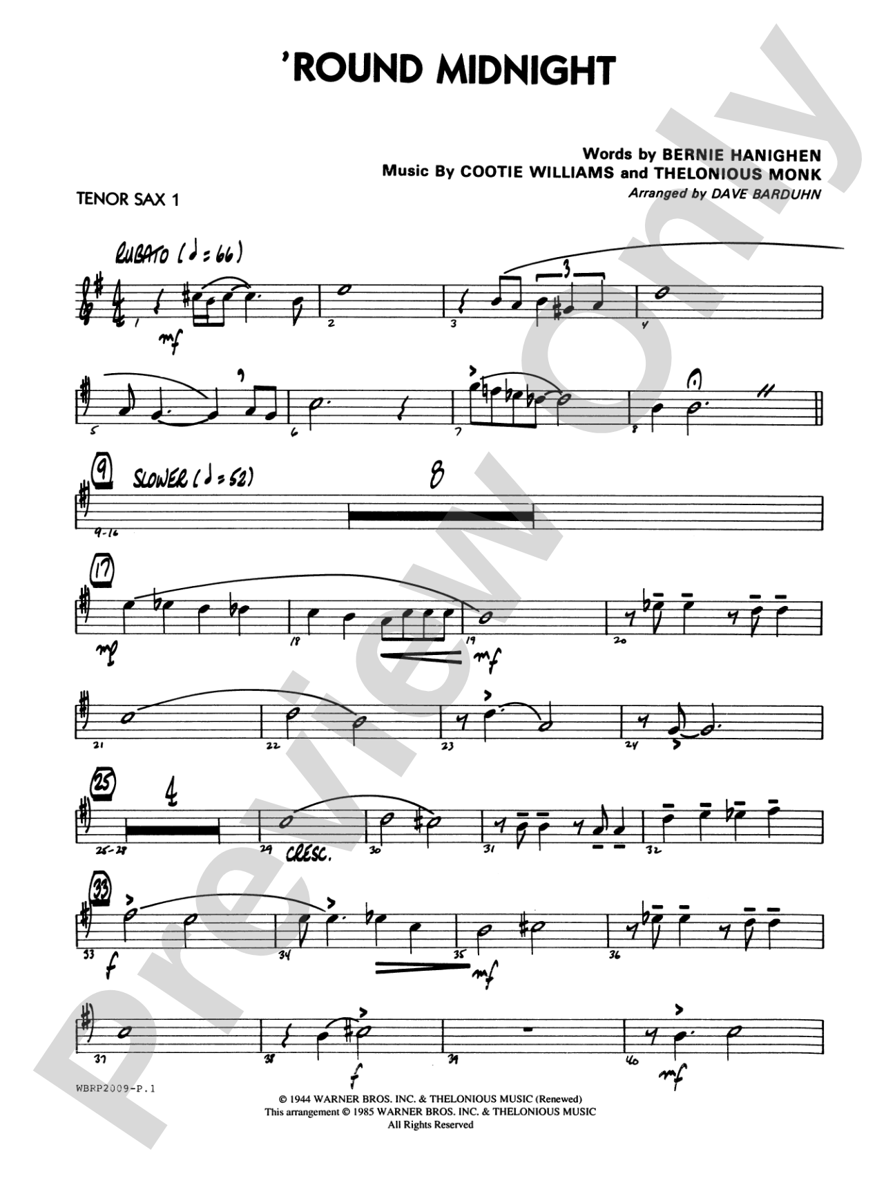 'Round Midnight: B-flat Tenor Saxophone
