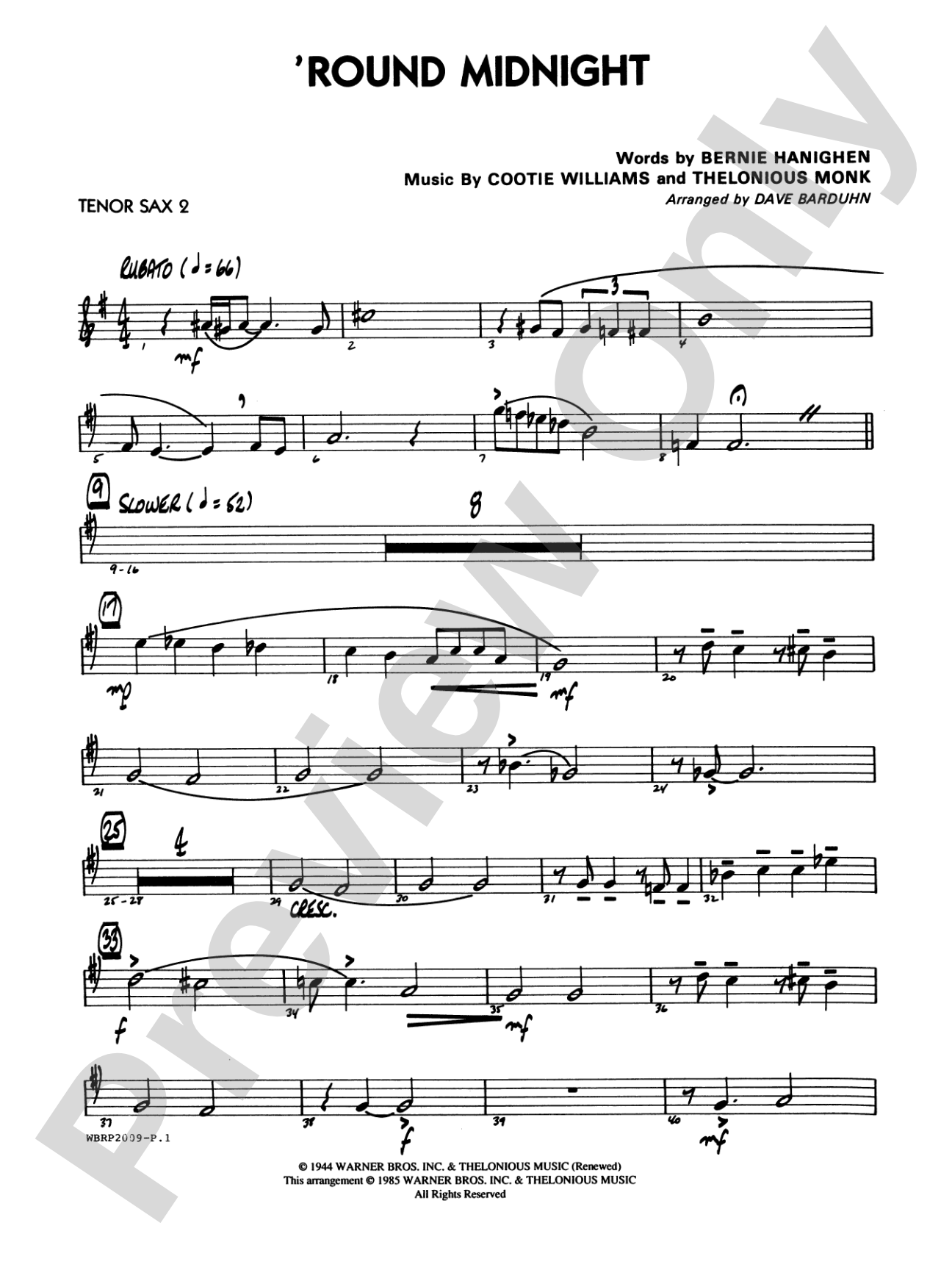 'Round Midnight: 2nd B-flat Tenor Saxophone