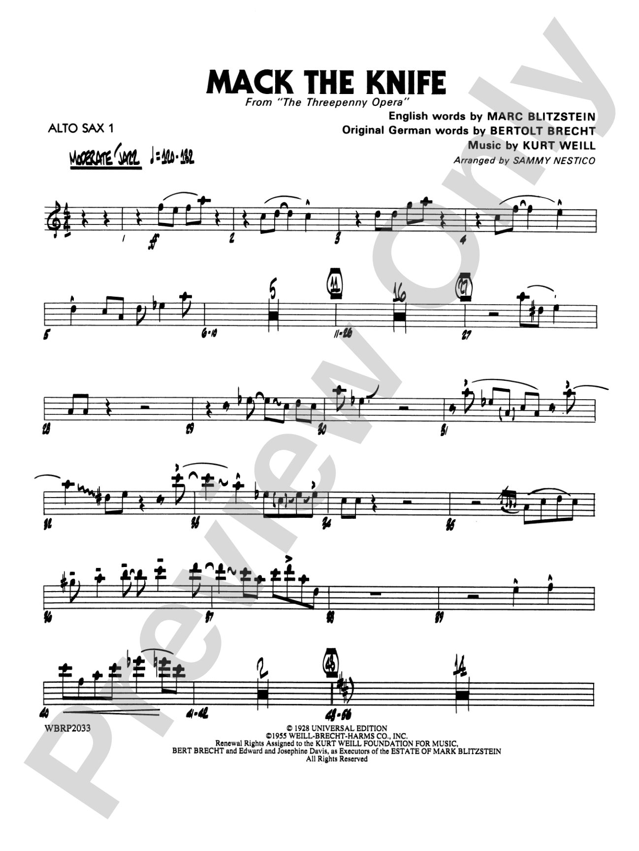 Mack the Knife (from The Threepenny Opera): E-flat Alto Saxophone