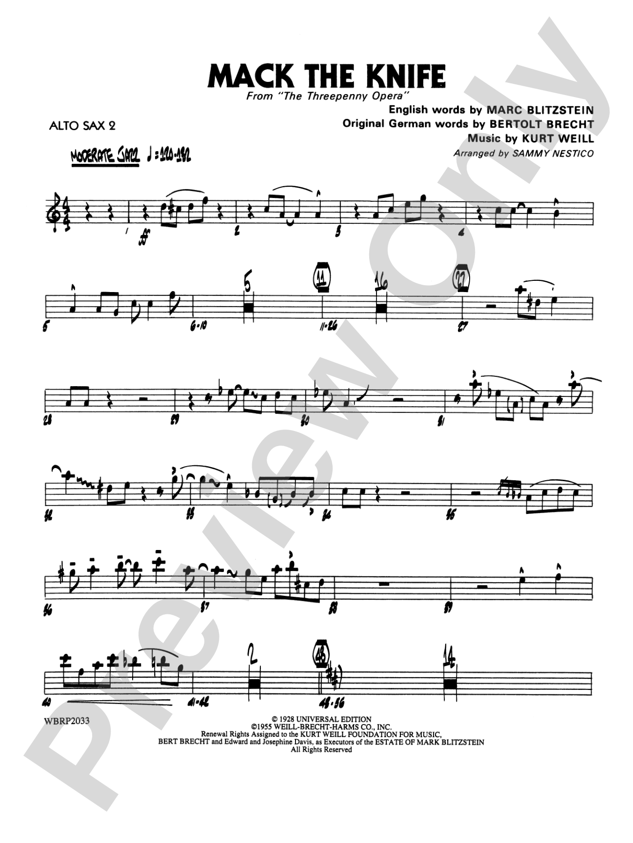 Mack the Knife (from The Threepenny Opera): 2nd E-flat Alto Saxophone