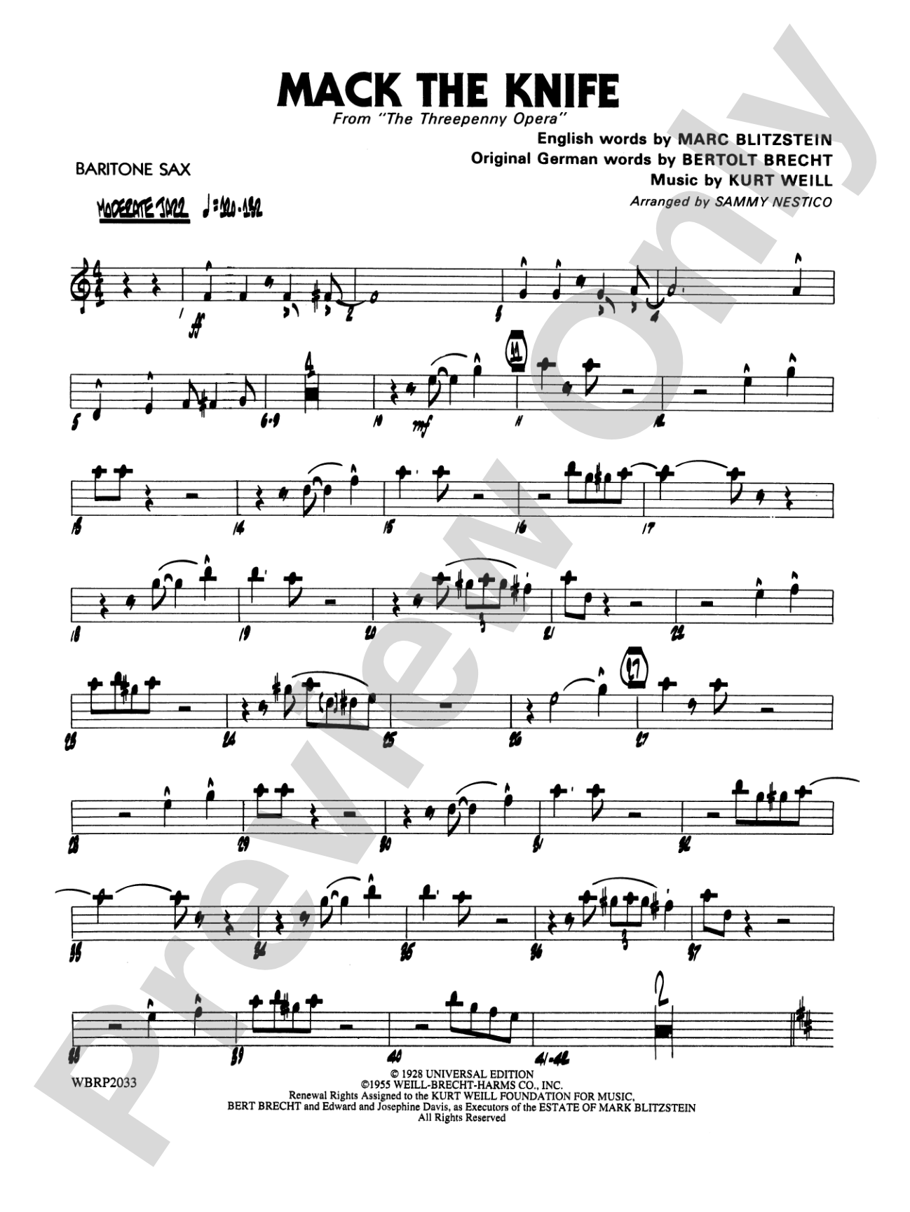 Mack the Knife (from The Threepenny Opera): E-flat Baritone Saxophone