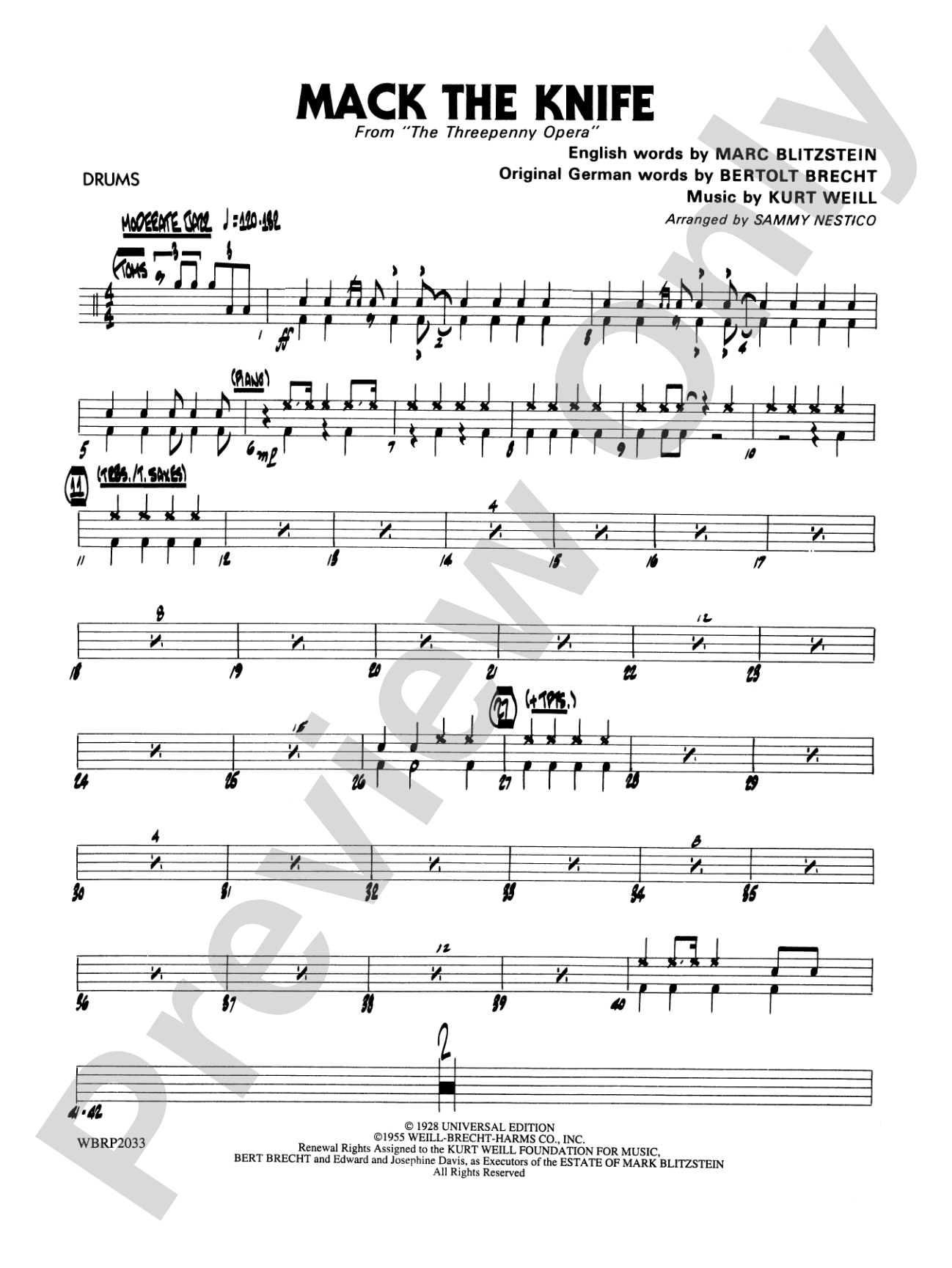 Mack the Knife (from The Threepenny Opera): Drums