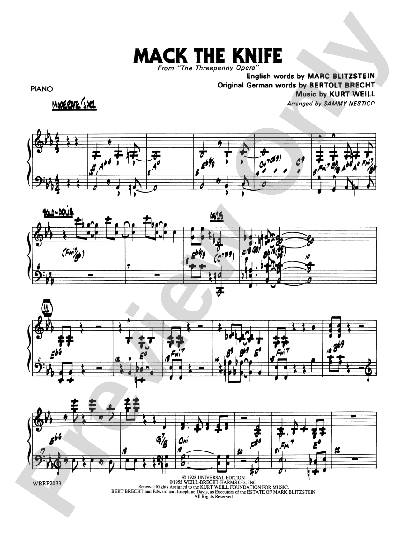 Mack the Knife (from The Threepenny Opera): Piano Accompaniment