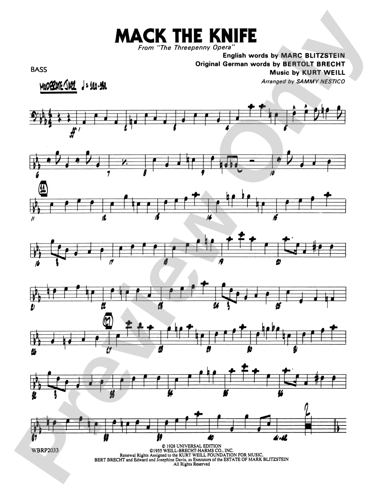 Mack the Knife (from The Threepenny Opera): String Bass