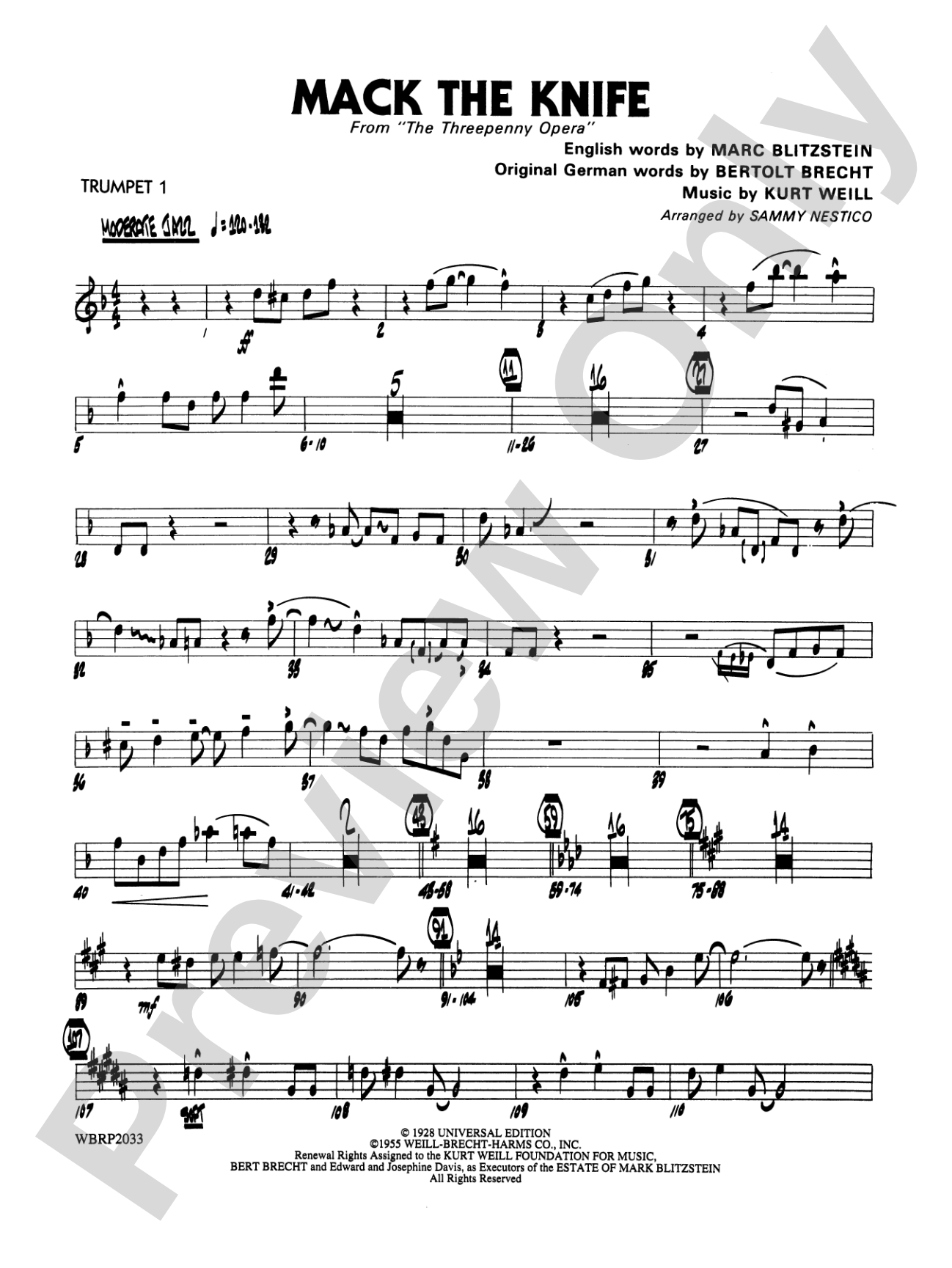 Mack the Knife (from The Threepenny Opera): 1st B-flat Trumpet