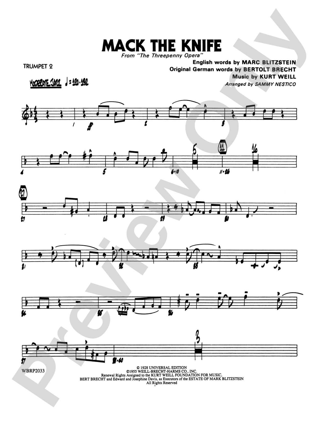 Mack the Knife (from The Threepenny Opera): 2nd B-flat Trumpet