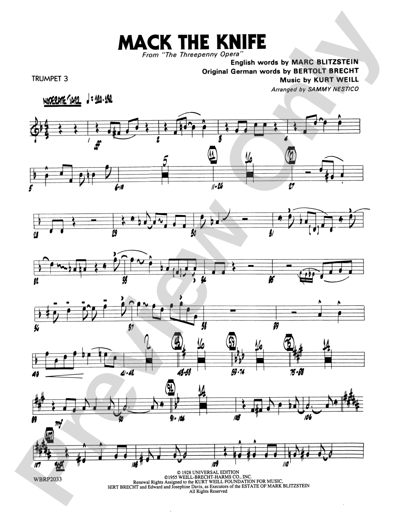 Mack the Knife (from The Threepenny Opera): 3rd B-flat Trumpet