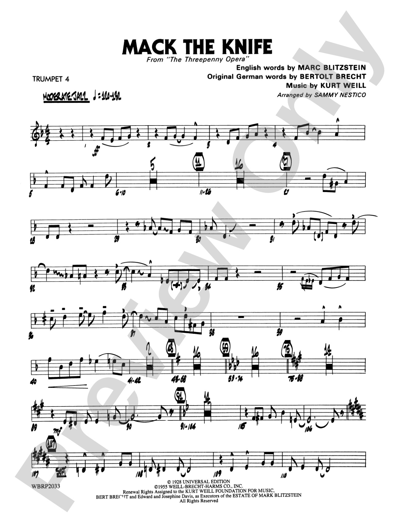 Mack the Knife (from The Threepenny Opera): 4th B-flat Trumpet
