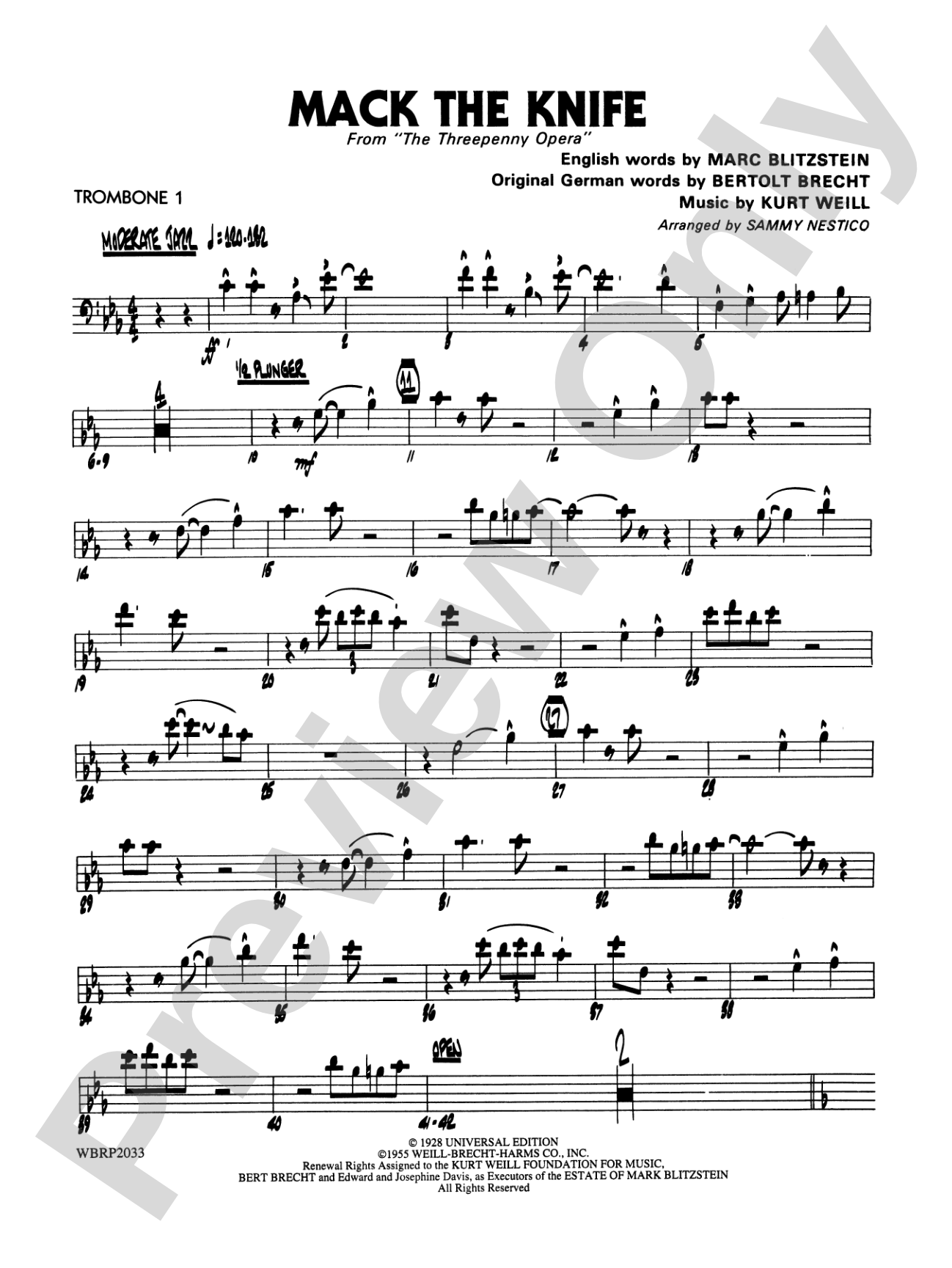 Mack the Knife (from The Threepenny Opera): 1st Trombone