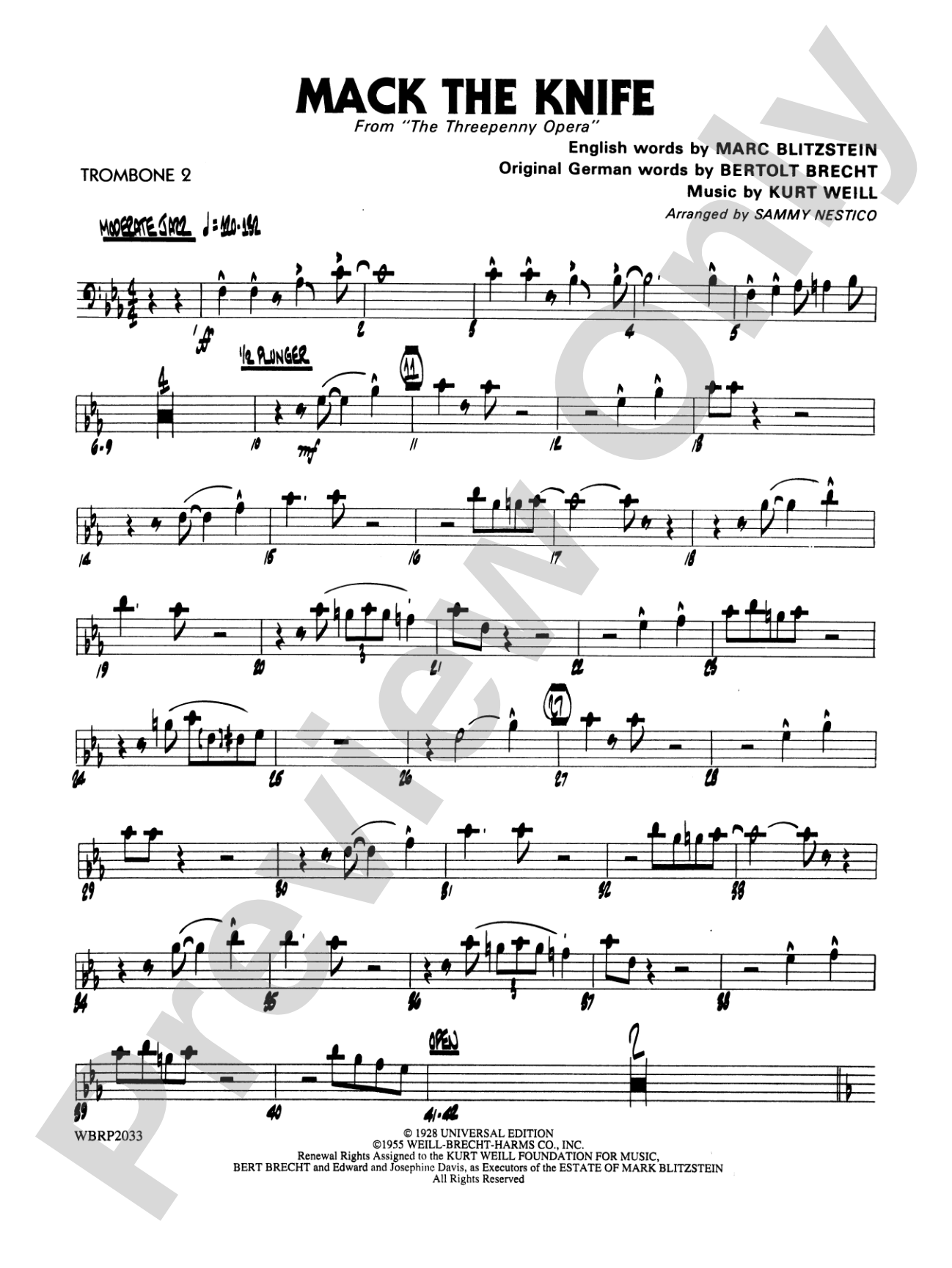 Mack the Knife (from The Threepenny Opera): 2nd Trombone