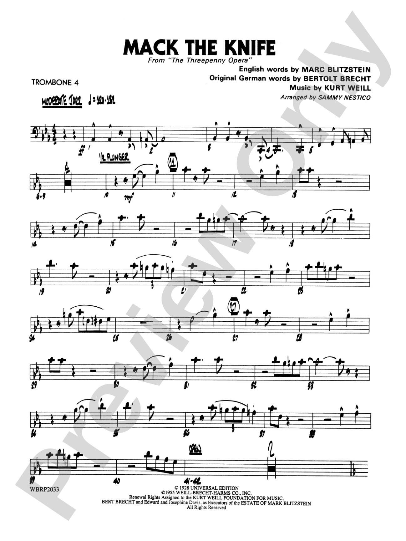 Mack the Knife (from The Threepenny Opera): 4th Trombone