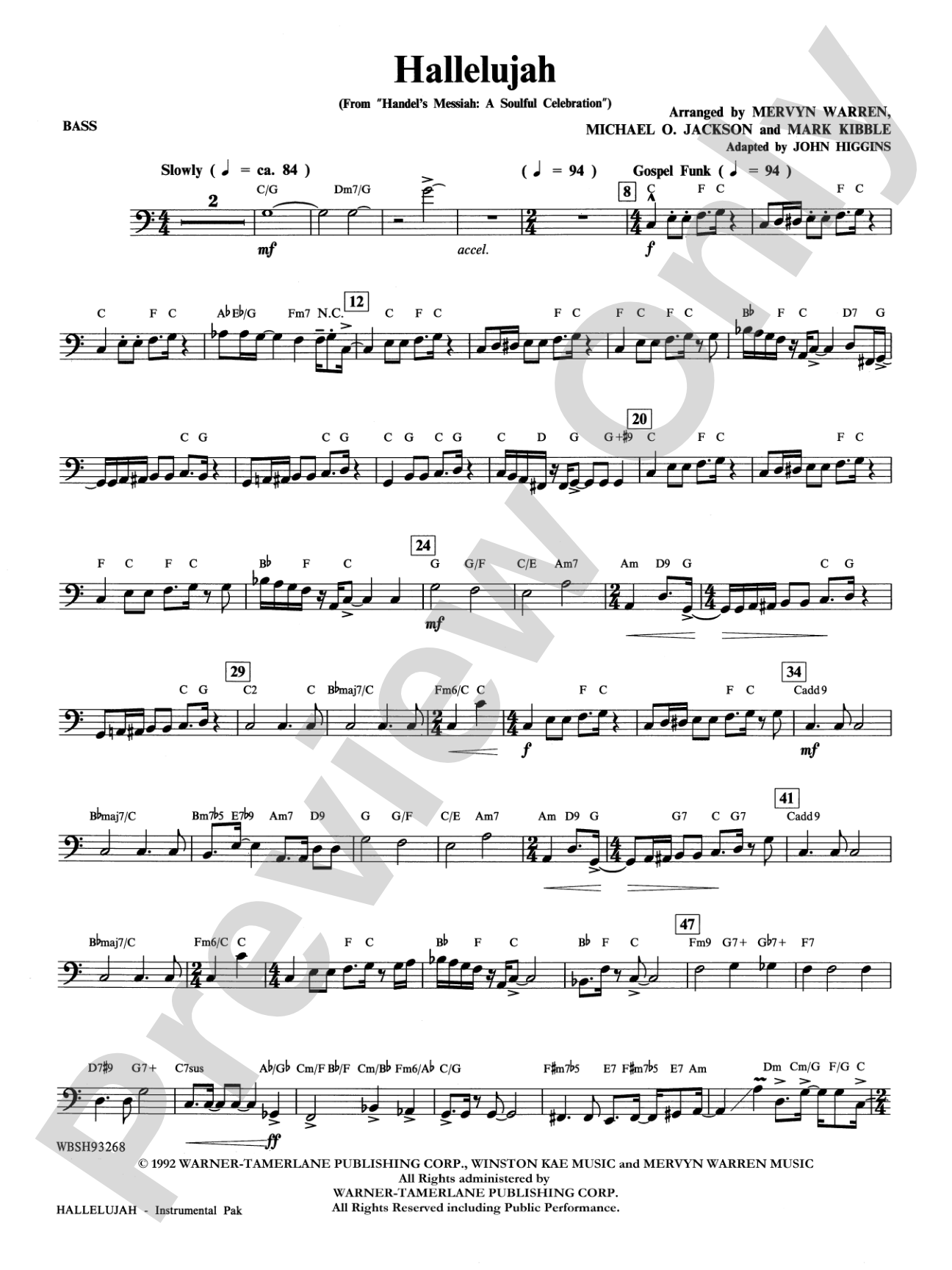 Hallelujah from Handel's Messiah: A Soulful Celebration: String Bass: Choral Instrumental Parts
