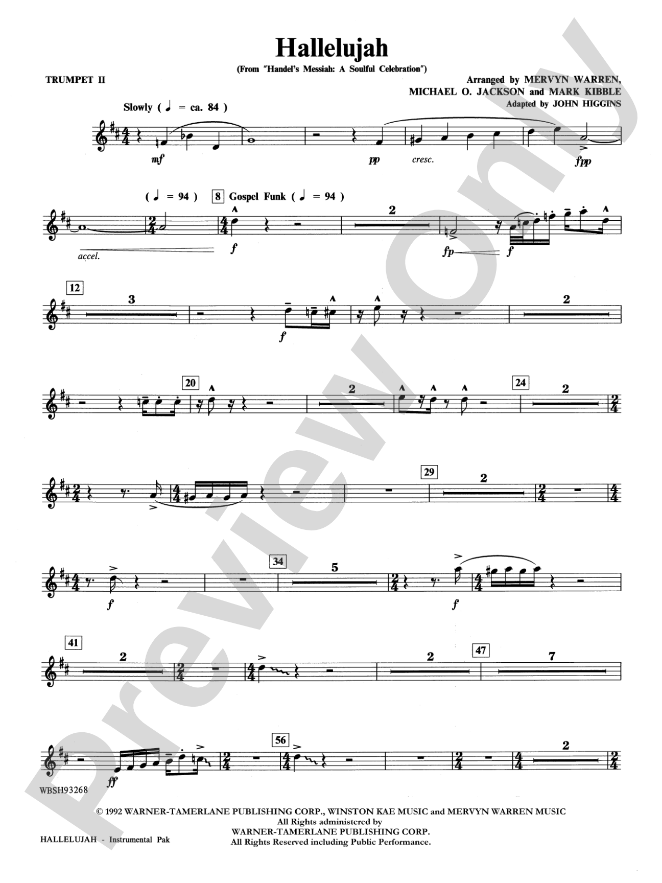 Hallelujah from Handel's Messiah: A Soulful Celebration: 2nd B-flat Trumpet: Choral Instrumental Parts