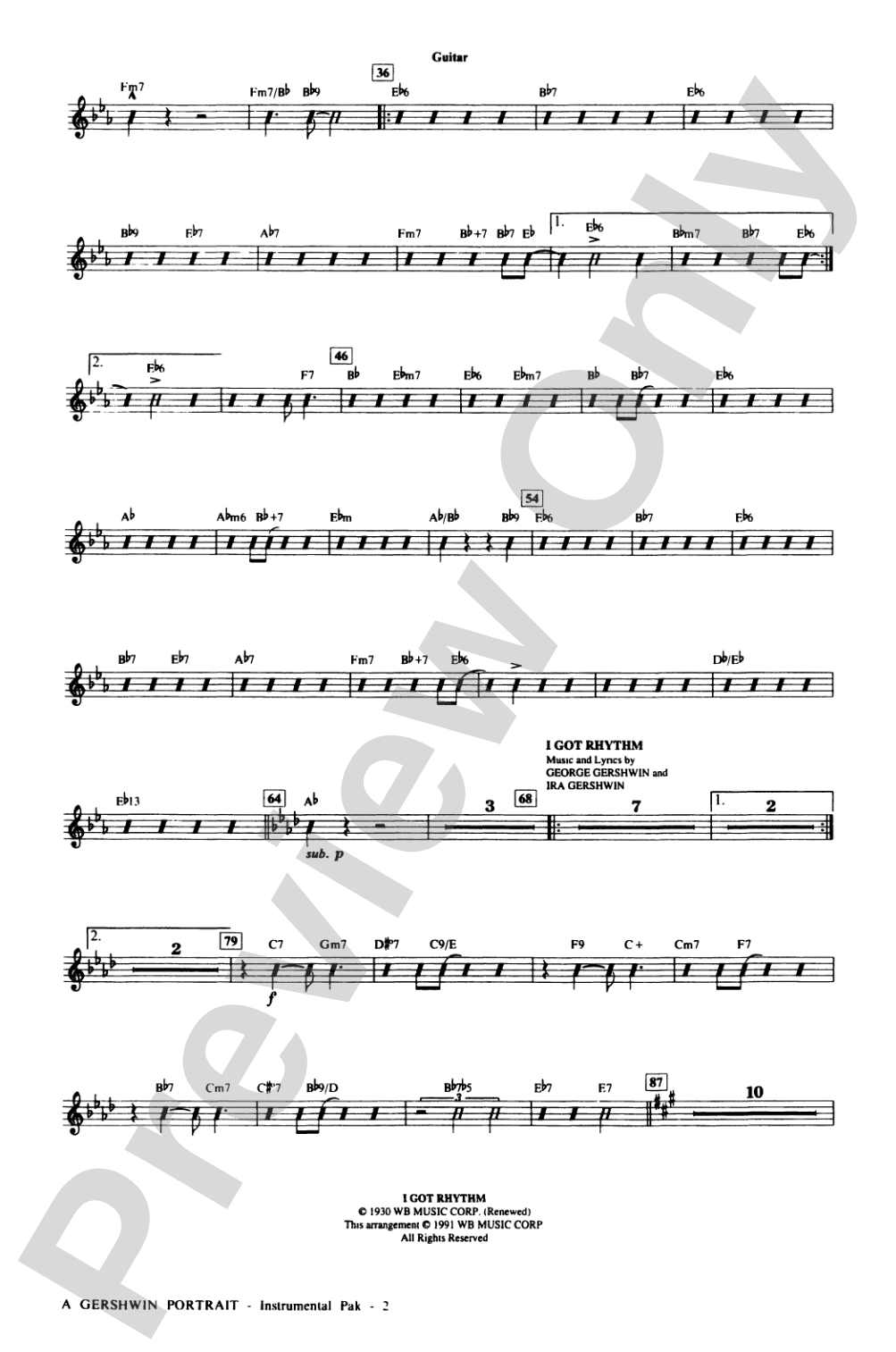 A Gershwin Portrait! The Music of George and Ira Gershwin: Guitar: Choral Instrumental Parts
