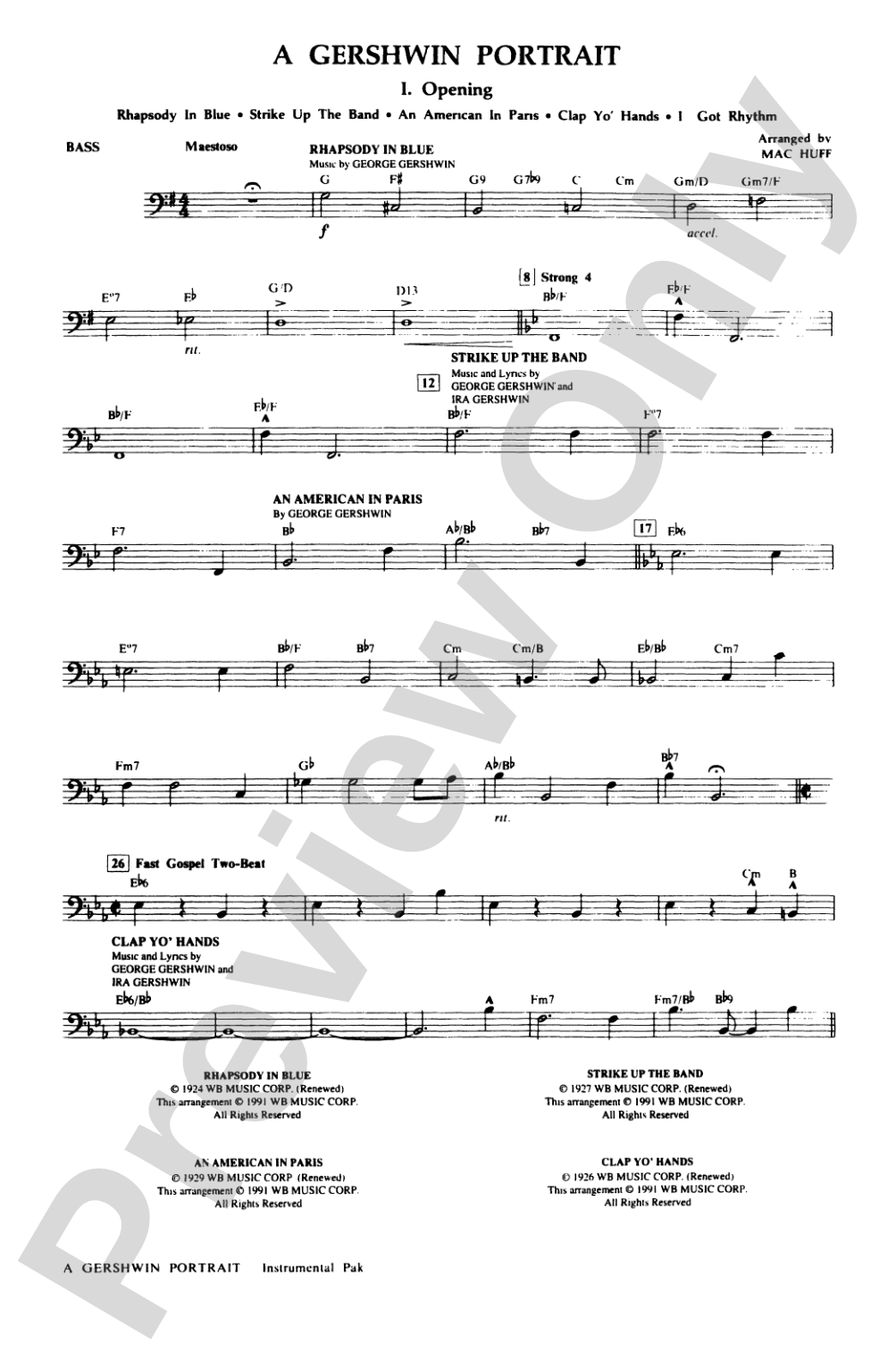 A Gershwin Portrait! The Music of George and Ira Gershwin: String Bass: Choral Instrumental Parts