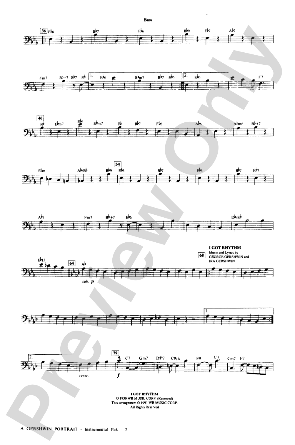 A Gershwin Portrait! The Music of George and Ira Gershwin: String Bass: Choral Instrumental Parts
