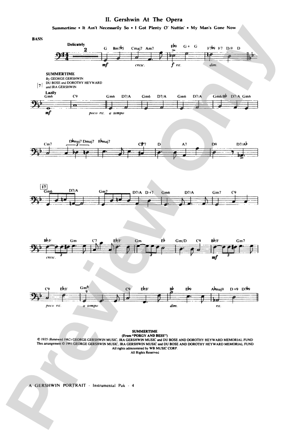 A Gershwin Portrait! The Music of George and Ira Gershwin: String Bass: Choral Instrumental Parts